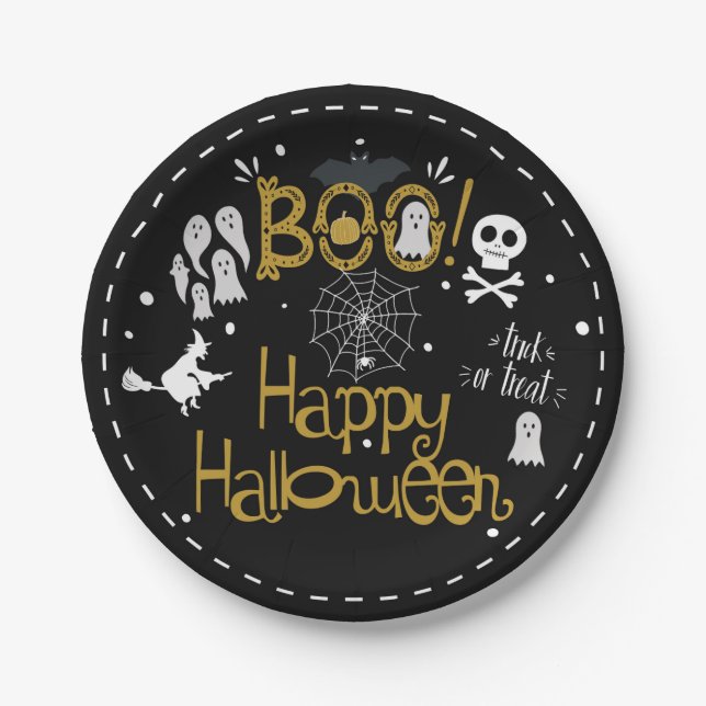 Plato De Papel Fiesta de disfraces caprichosos de Halloween dibuj (Anverso)