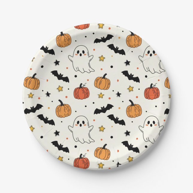 Plato De Papel Fiesta de disfraces de Fun Halloween (Anverso)
