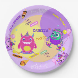 Plato De Papel Fiesta de disfraces de Halloween monstruos diversi