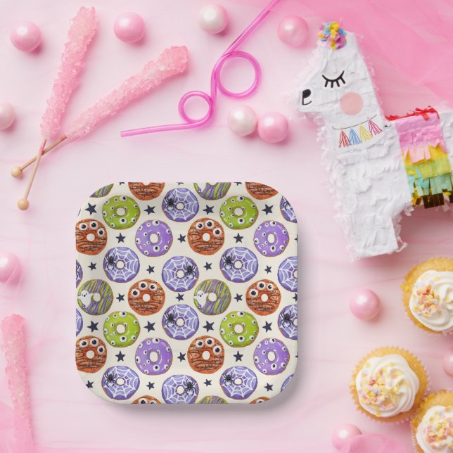 Plato De Papel Fiesta de Donuts de moda en Halloween (Fiesta)