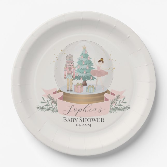 Plato De Papel fiesta de ducha de bebé con caimanes nudistas rosa (Anverso)