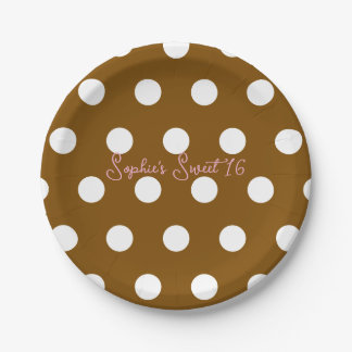 Plato De Papel Fiesta de Dulces 16 con Lunares Blancos y Marrones