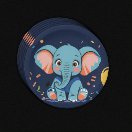 Plato De Papel Fiesta de Elefante Bebé Azul Baby Shower