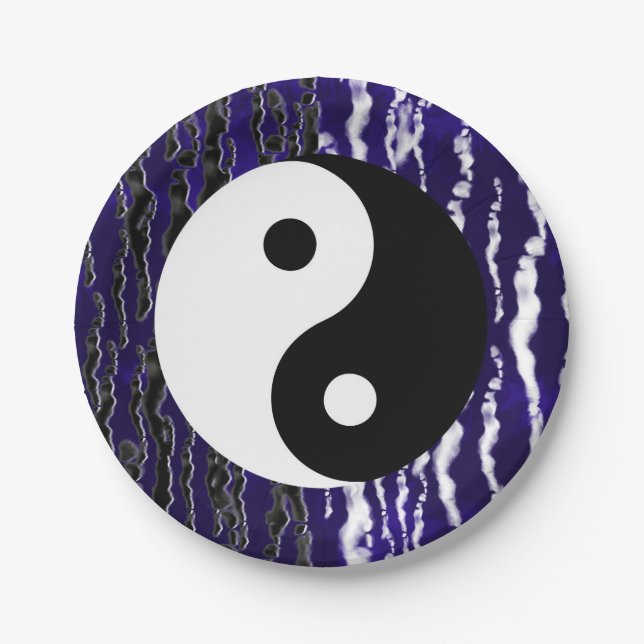 Plato De Papel Fiesta de energía Zen tranquilidad azul Yin Yang (Anverso)