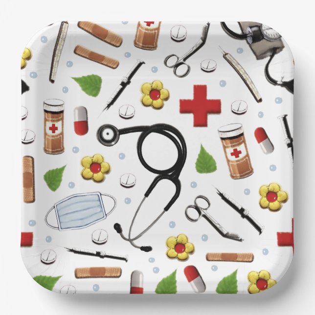 Plato De Papel Fiesta de enfermería de enfermería (Anverso)