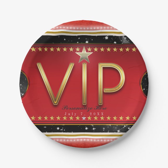 Plato De Papel Fiesta de entradas VIP de Black Red Gold y Silver  (Anverso)