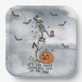 Plato De Papel Fiesta de esqueletos de baile de Halloween