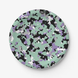 Plato De Papel Fiesta de Estampado de Camuflaje Verde Menta y Mor
