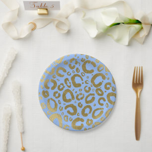Plato De Papel Fiesta de Estampado de Leopardo con Glam de Oro y