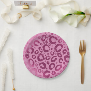 Plato De Papel Fiesta de Estampado de Leopardo Glam Rosa Oscuro y