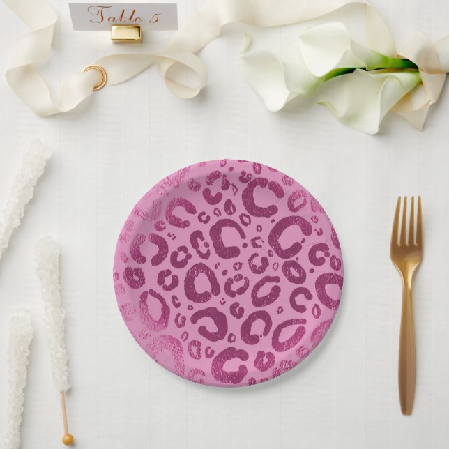 Plato De Papel Fiesta de estampado de leopardo rosa oscuro y clar (Boda)