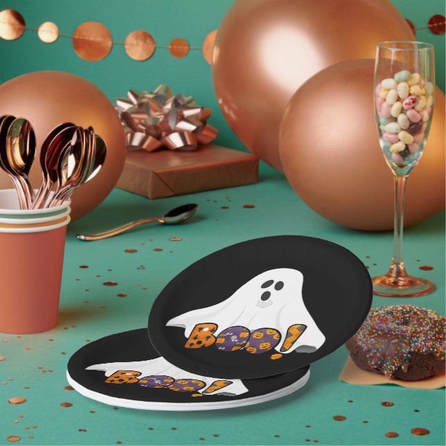 Plato De Papel Fiesta de fantasmas de Halloween BOO (Multi)