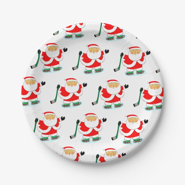 Plato De Papel Fiesta de feriado de Navidades de hockey (Anverso)