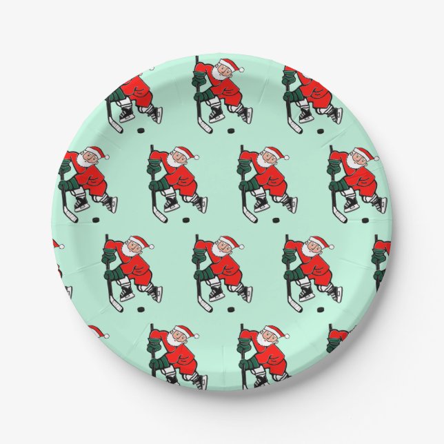 Plato De Papel Fiesta de feriado de Navidades de hockey (Anverso)
