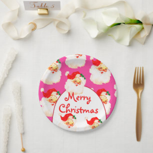 Plato De Papel Fiesta de feriado de navidades Santa Claus Pink