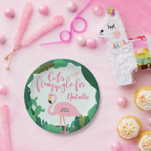 Plato De Papel Fiesta de flamingo tropical