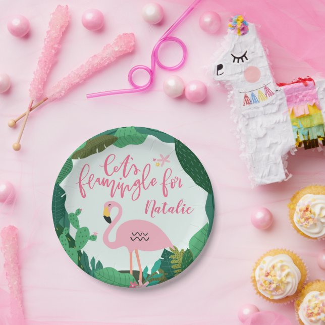 Plato De Papel Fiesta de flamingo tropical (Fiesta)