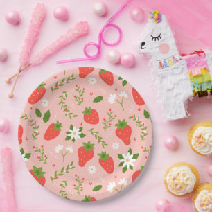Plato De Papel Fiesta de Flor de Fresa