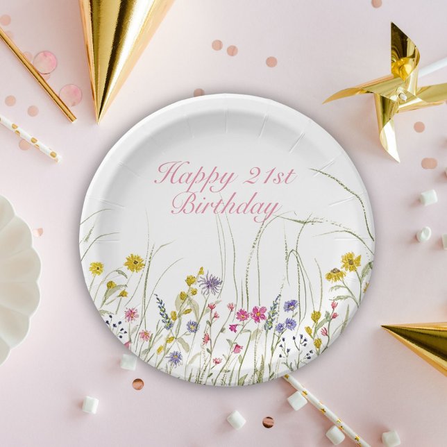 Plato De Papel Fiesta de Flor Silvestre personalizable 21º cumple (Subido por el creador)