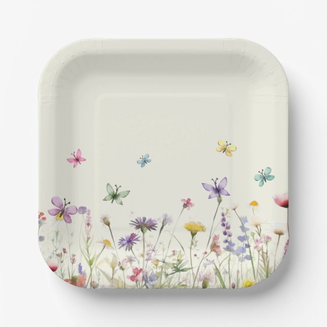Plato De Papel Fiesta de flores silvestres (Anverso)