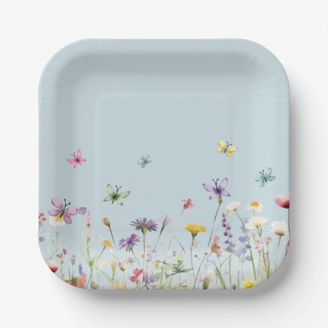 Plato De Papel Fiesta de flores silvestres (Anverso)