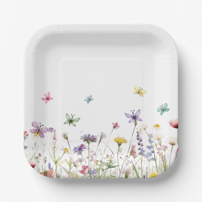 Plato De Papel Fiesta de flores silvestres (Anverso)