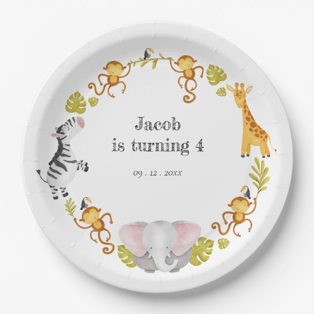 Plato De Papel Fiesta de Flores Silvestres Animal Safari Niños Fi (Anverso)