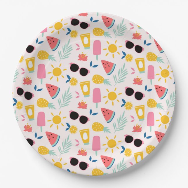 Plato De Papel Fiesta de fondo de diversión de verano (Anverso)