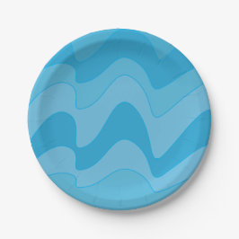 Plato De Papel Fiesta de franjas onduladas azules