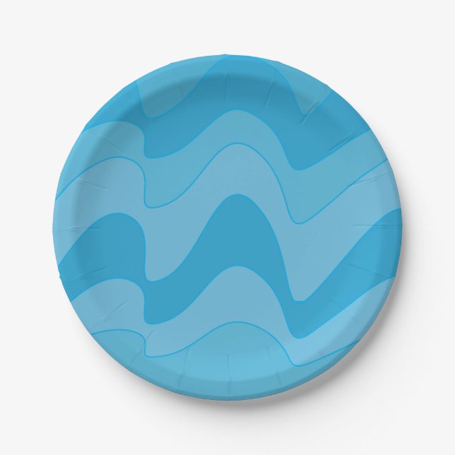 Plato De Papel Fiesta de franjas onduladas azules (Anverso)