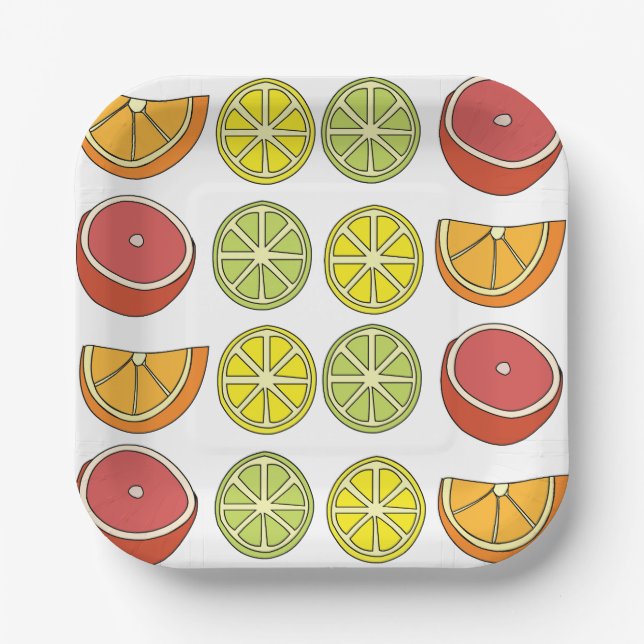 Plato De Papel Fiesta de Frutas Cítricas de Verano (Anverso)