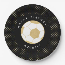 Plato De Papel Fiesta de fútbol nombre personalizado oro negro