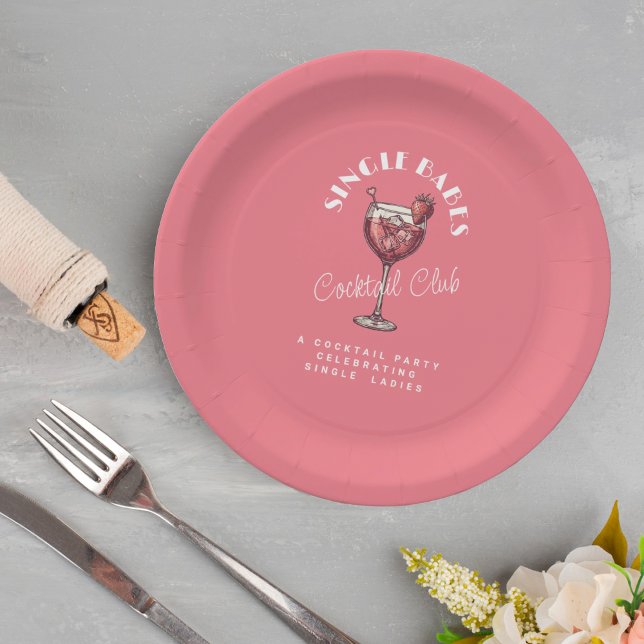 Plato De Papel Fiesta de Galentine's Day de Solteras Cóctel Rosa (Subido por el creador)