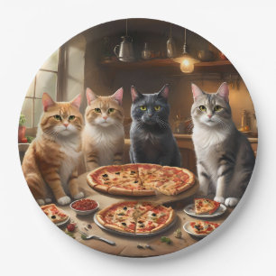Plato De Papel Fiesta de gatos Pizza Noche,