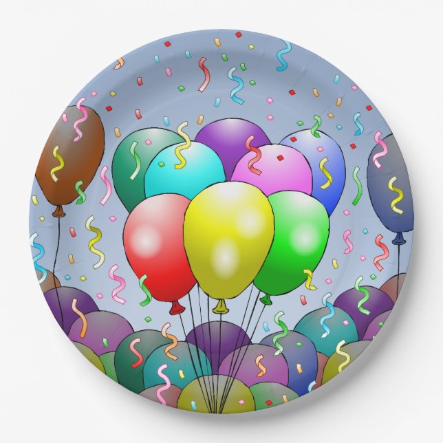 Plato De Papel Fiesta de Globos de Cumpleaños (Anverso)