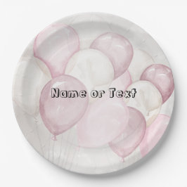 Plato De Papel Fiesta de globos rosados y blancos de acuarela lin