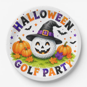 Plato De Papel Fiesta de Golf de Halloween Sombrero de Bruja Pelo