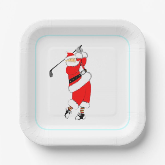 Plato De Papel Fiesta de Golf de Navidad (Anverso)
