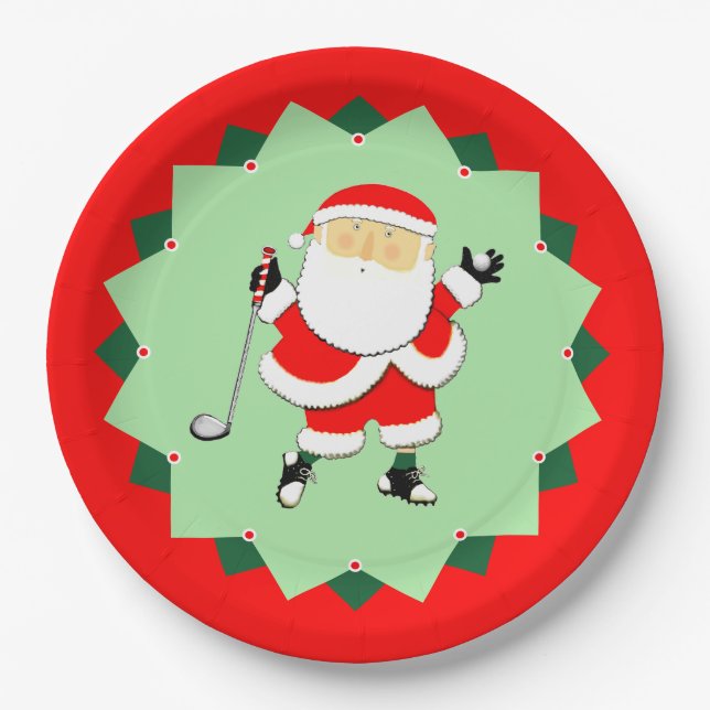 Plato De Papel Fiesta de Golf en Navidad (Anverso)