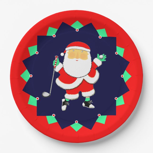 Plato De Papel Fiesta de Golf en Navidad (Anverso)