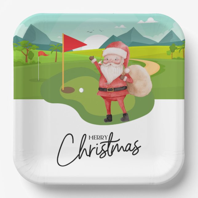 Plato De Papel Fiesta de golf Par tee  Navidades Santa Claus Fies (Anverso)