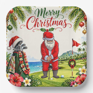 Plato De Papel Fiesta de Golf Par tee Santa Claus Navidad diverti