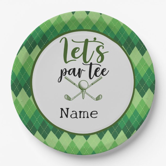 Plato De Papel Fiesta de Golf Verde Argyle (Anverso)