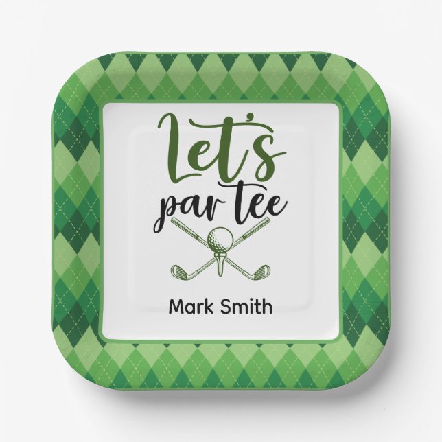 Plato De Papel Fiesta de Golf Verde Argyle (Anverso)
