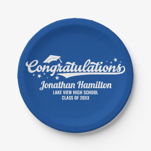 Plato De Papel Fiesta de Graduación Azul Felicitaciones