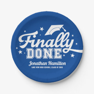 Plato De Papel Fiesta de Graduación Azul Finalmente Terminado