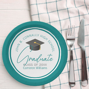 Plato De Papel Fiesta de Graduación Chic Turquesa Graduado