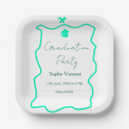 Plato De Papel fiesta de graduación con lazo de borde español ver