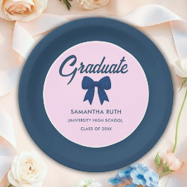 Plato De Papel Fiesta de Graduación con Lazo de Gingham Azul Mari