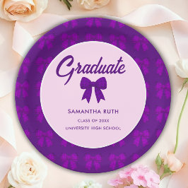 Plato De Papel Fiesta de Graduación con Lazo de Gingham Morado
